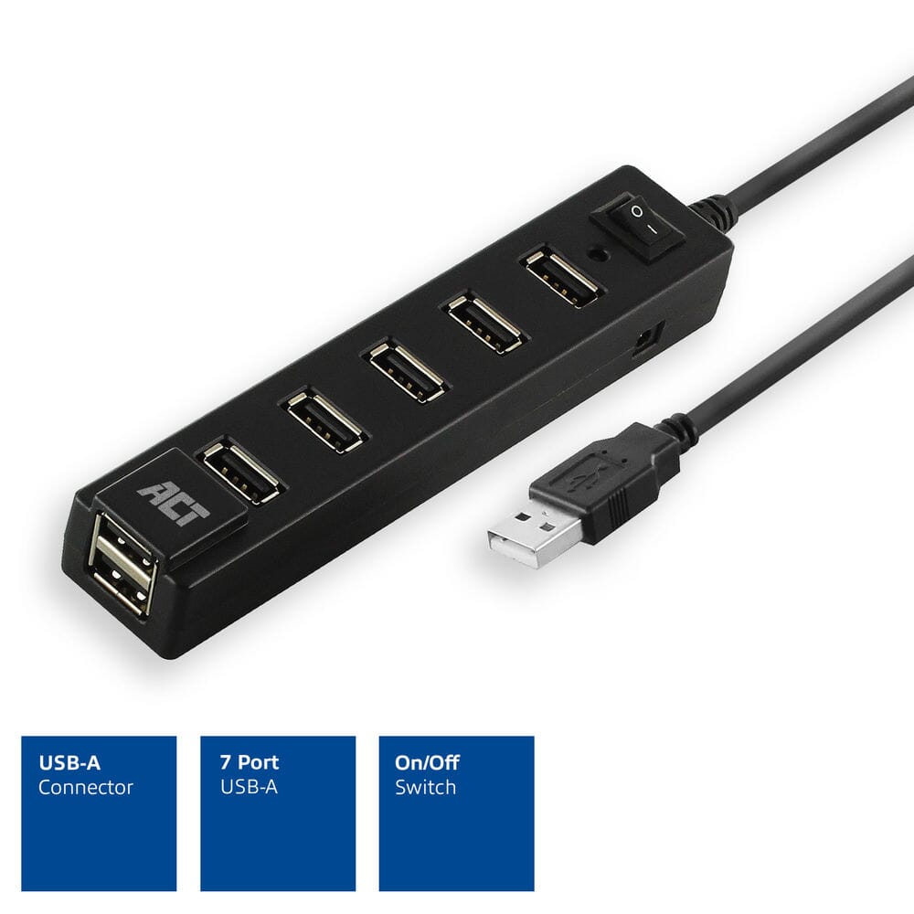 ACT USB-Hub, 7 Ports, Ein-/Ausschalter