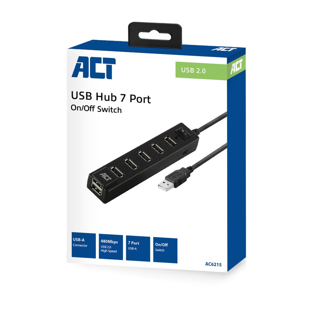 ACT USB-Hub, 7 Ports, Ein-/Ausschalter