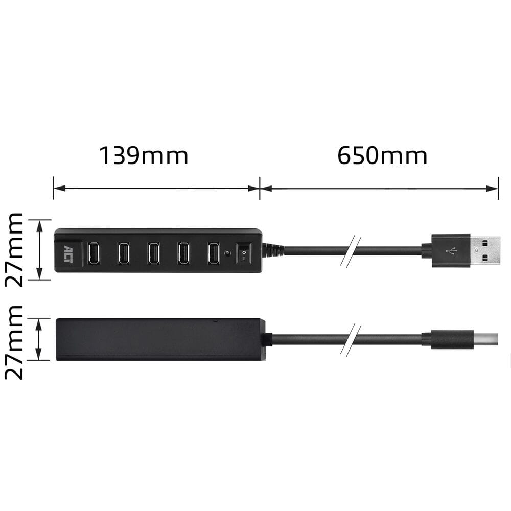 ACT USB hub 7 poorts, aan/uit-schakelaar