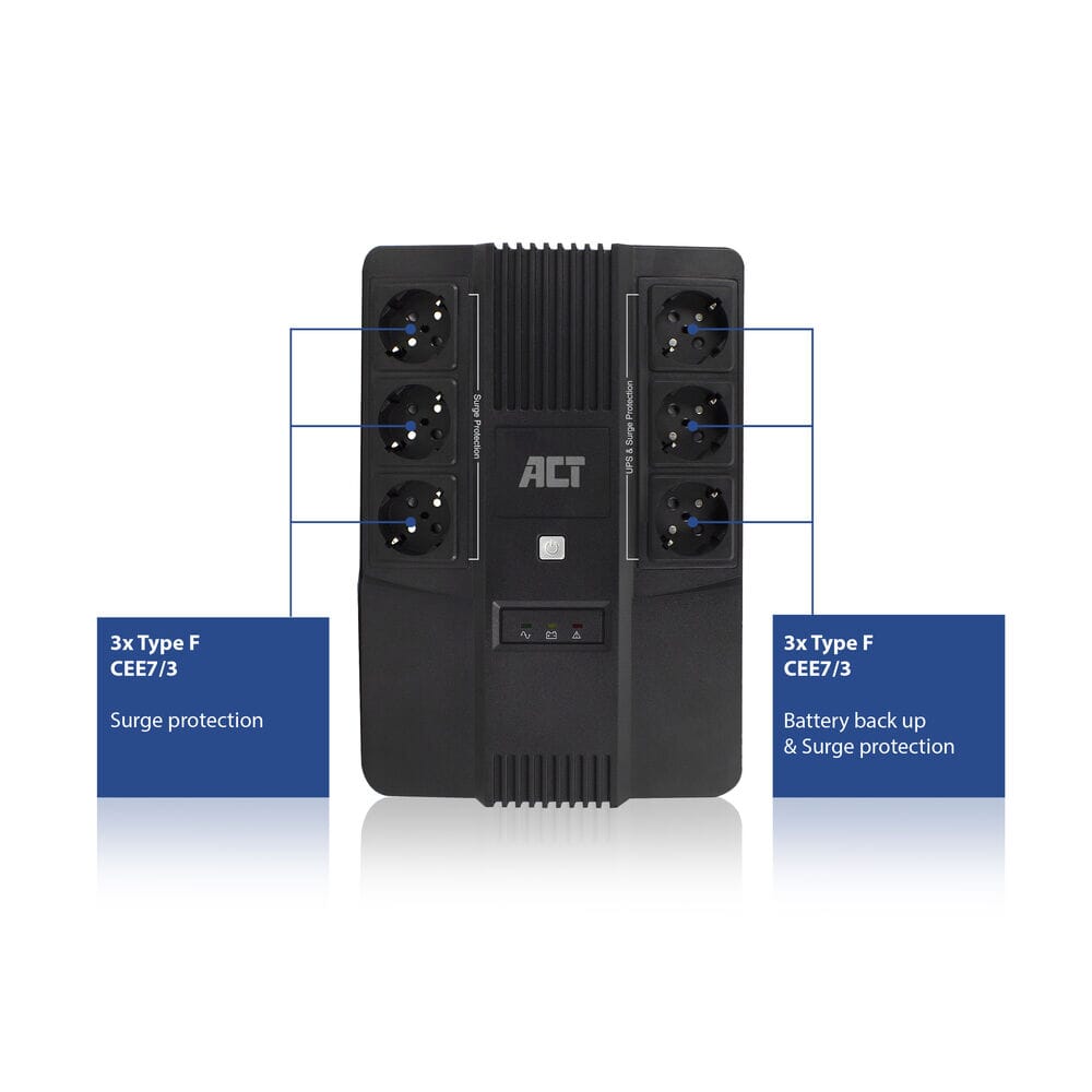 ACT UPS, 600VA, 6x Type F outlet, 1x IEC C14 input, 230V AVR