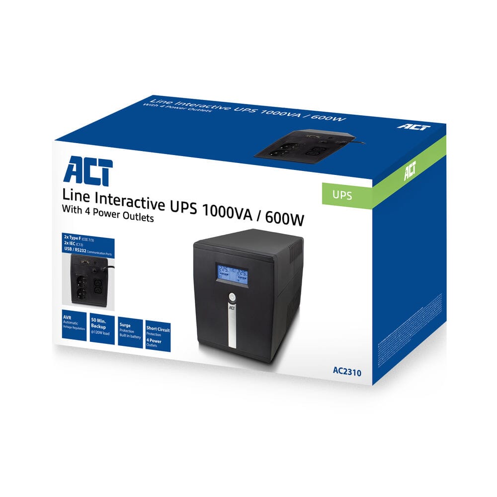 ACT UPS 1000 VA 2x IEC C13 2x type F female, 1x USB 1x RS232