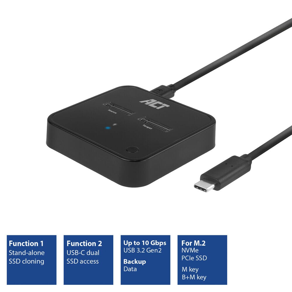 ACT M.2 NVMe/PCIe Dual SSD Dockingstation Klonen USB-C 3.2 Gen2