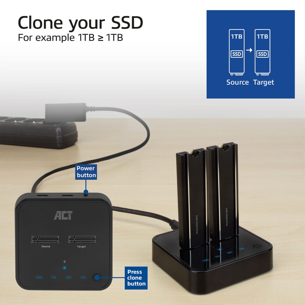 ACT M.2 NVMe/PCIe Dual SSD Dockingstation Klonen USB-C 3.2 Gen2