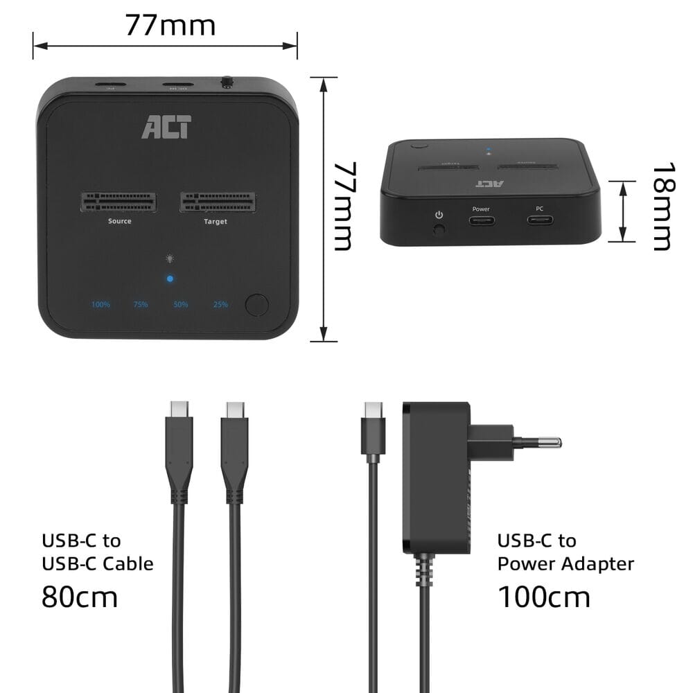 ACT M.2 NVMe/PCIe Dual SSD Dockingstation Klonen USB-C 3.2 Gen2