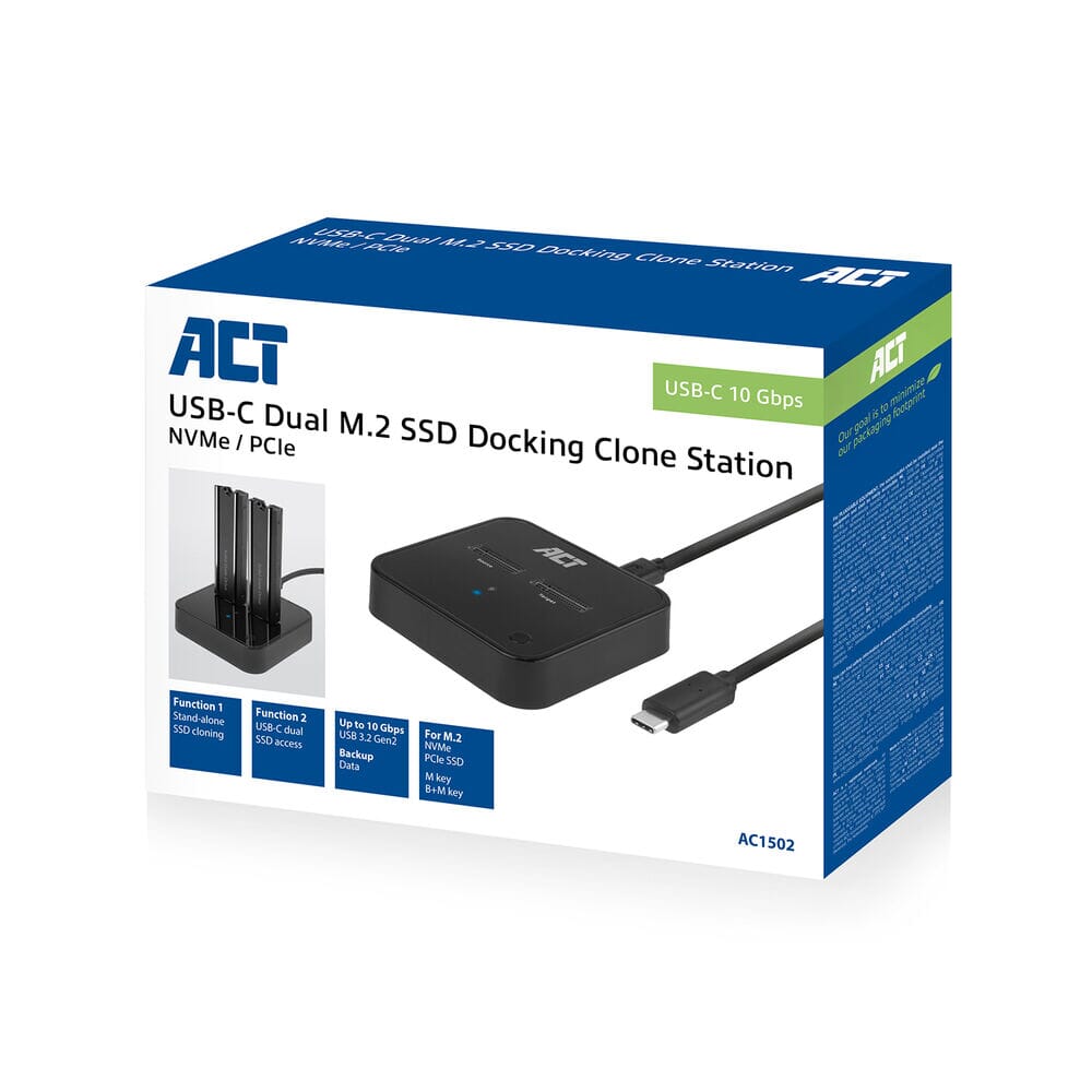 ACT M.2 NVMe/PCIe Dual SSD Dockingstation Klonen USB-C 3.2 Gen2