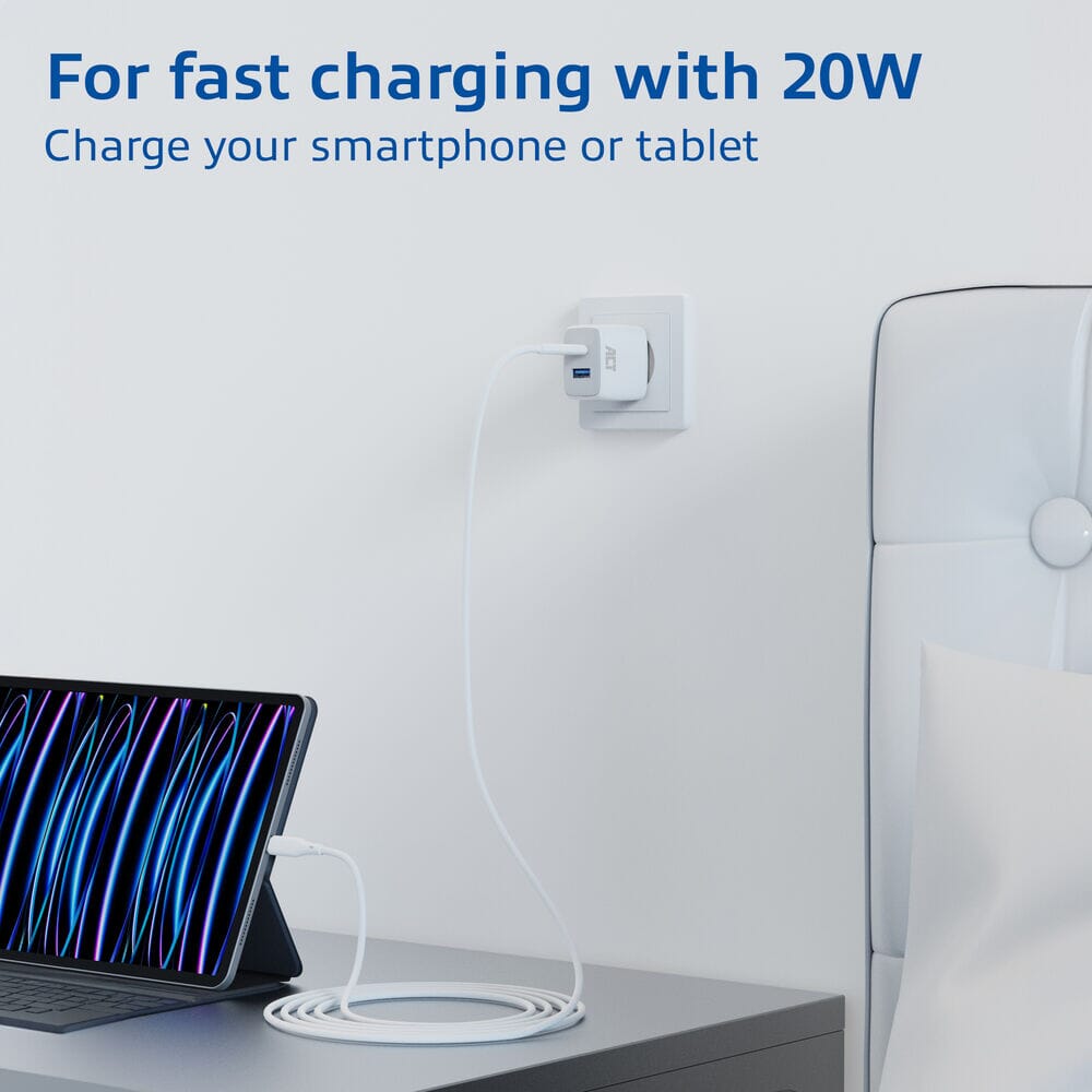 ACT USB-C & USB-A Ladegerät 20W PD PPS, Quick Charge, GaNFast