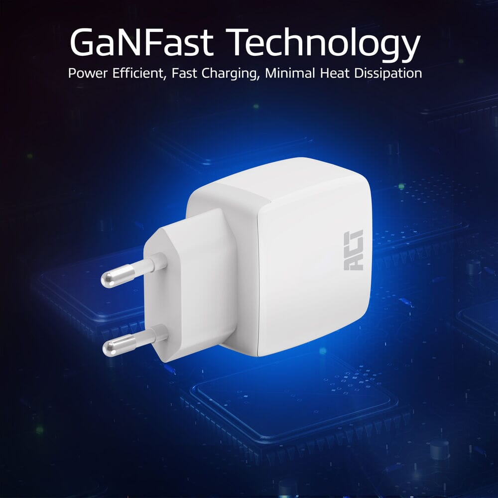 ACT USB-C & USB-A Ladegerät 20W PD PPS, Quick Charge, GaNFast