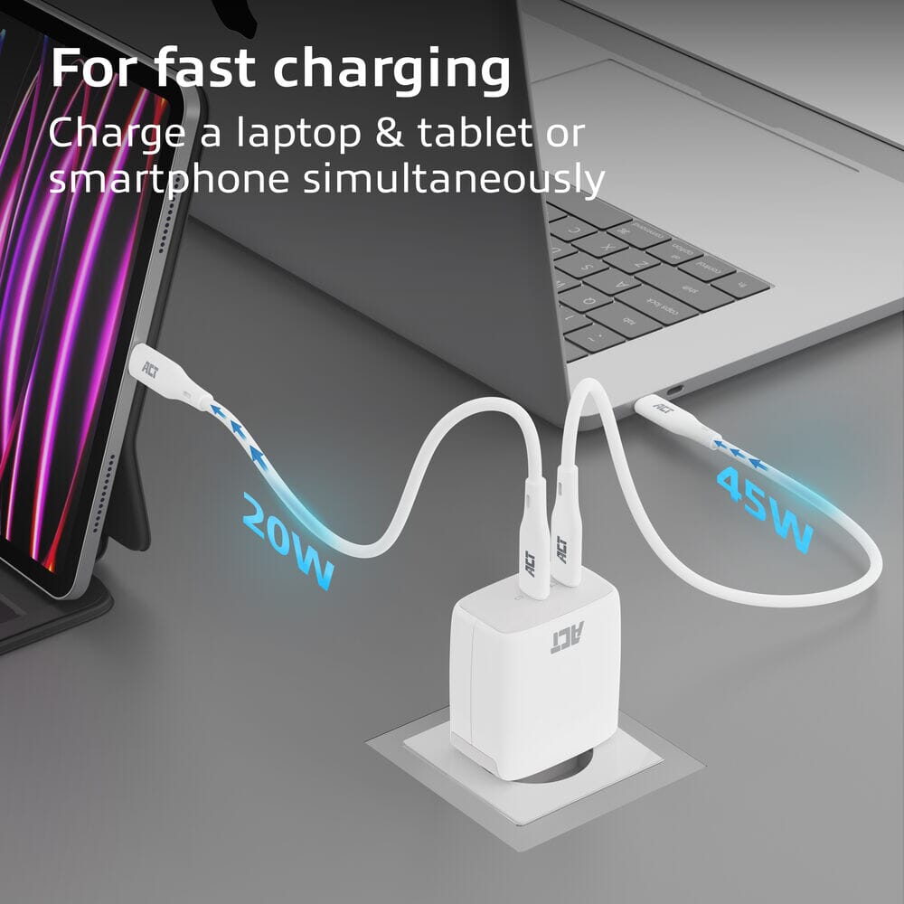 ACT USB-C Lader 65W 2-poorts PD PPS en GaNFast