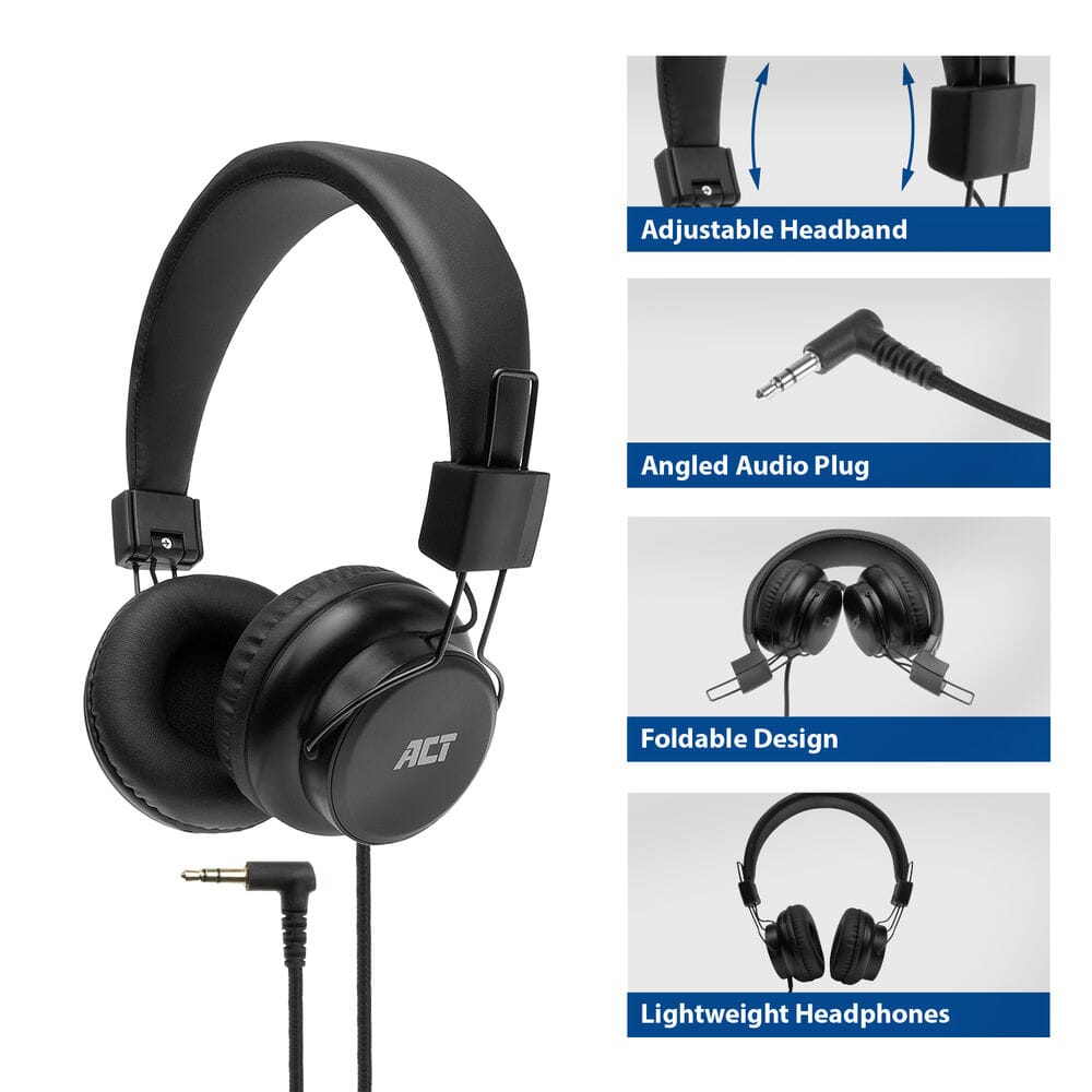 ACT Opvouwbare Stereo hoofdtelefoon met 3,5mm audio jack