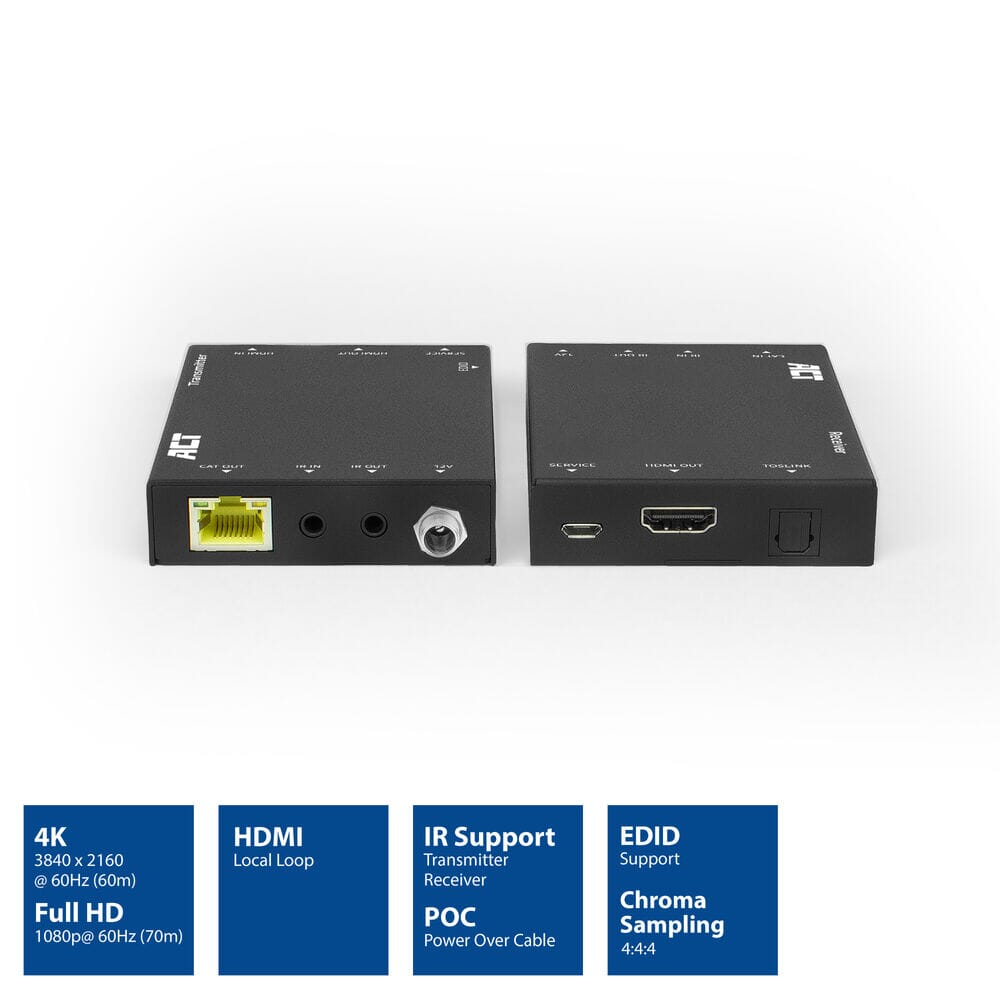 ACT 4K HDMI 2.0 extender set over CAT6 UTP met IR 60 m