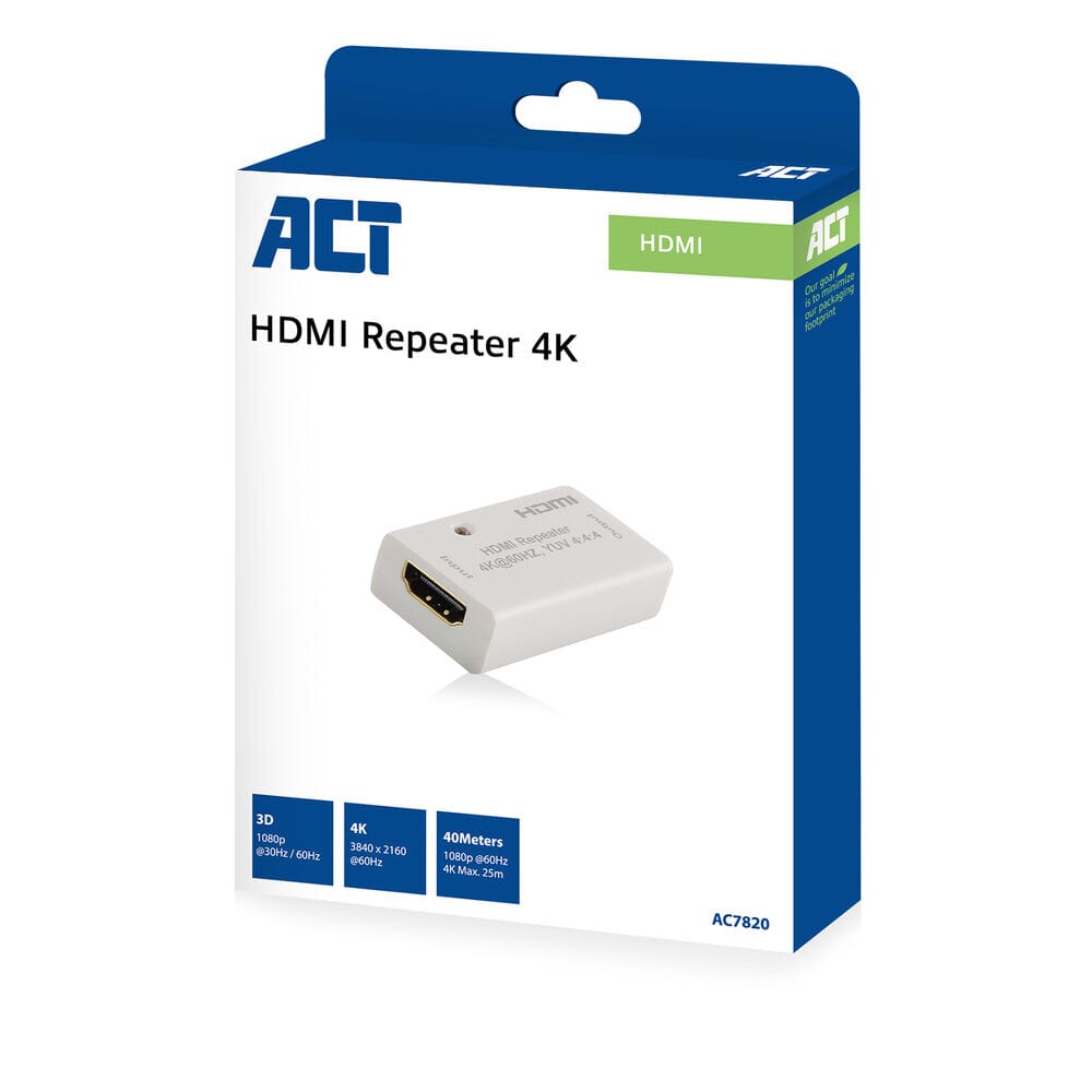 ACT HDMI repeater, tot 40 meter, 4K ondersteuning