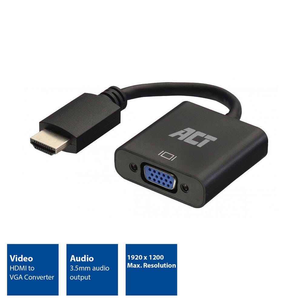ACT 0,15 m, HDMI-A male naar VGA female adapter, met audio
