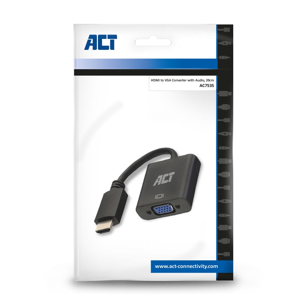 ACT 0,15 m, HDMI-A male naar VGA female adapter, met audio