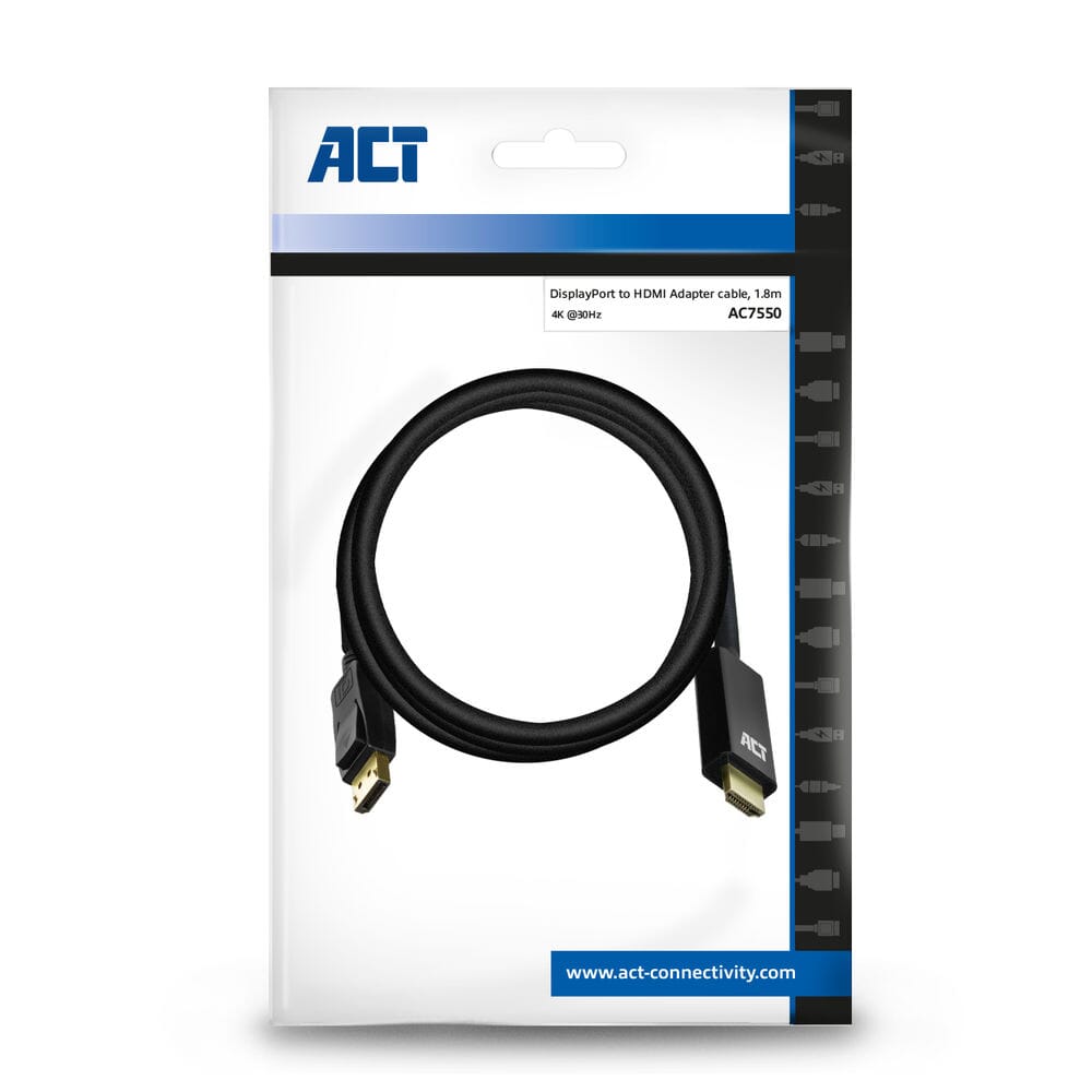 ACT DisplayPort male naar HDMI male adapterkabel, 1,8 m