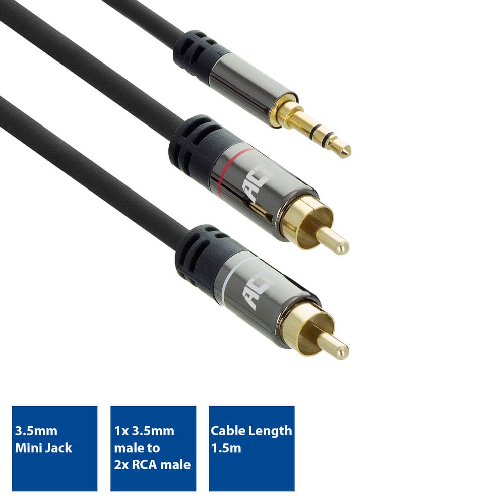 ACT 1,5 meter HQ audio 1x 3,5mm jack male - 2x tulp male