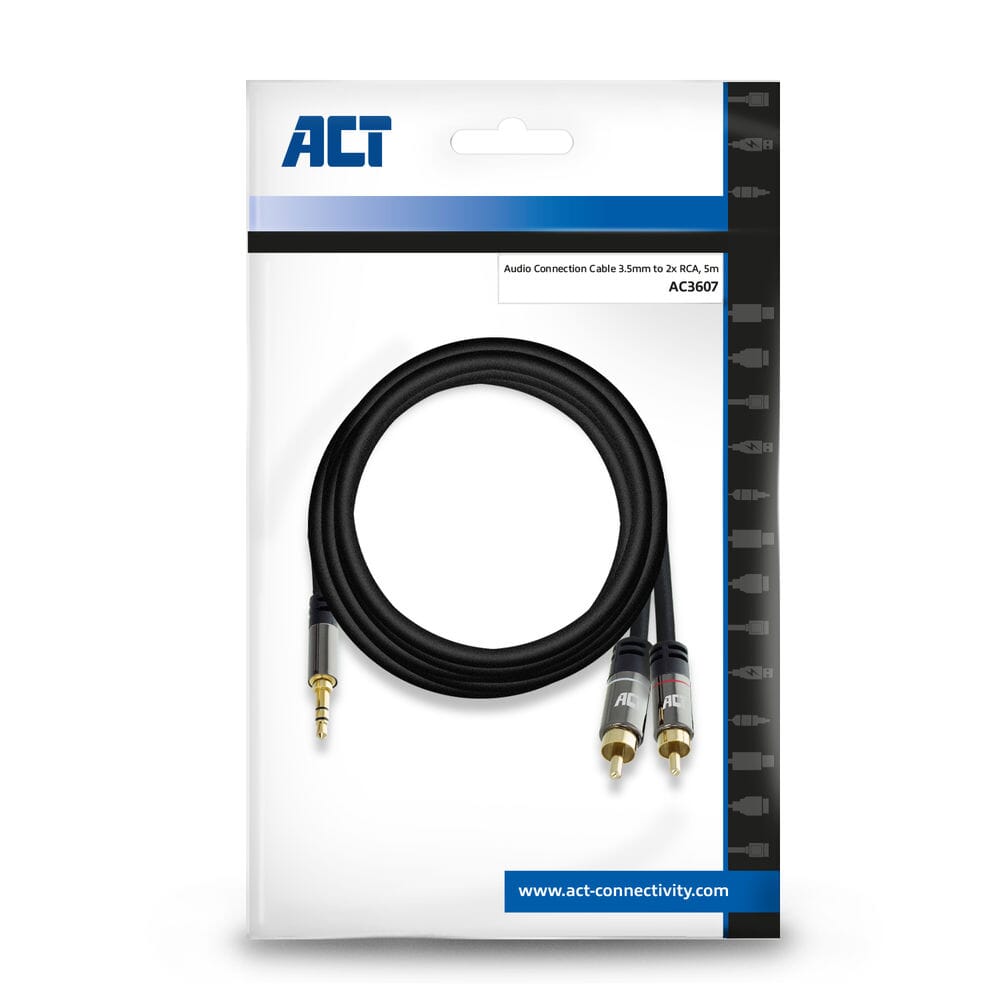 ACT 5 meter HQ audio 1x 3,5mm jack male - 2x tulp male