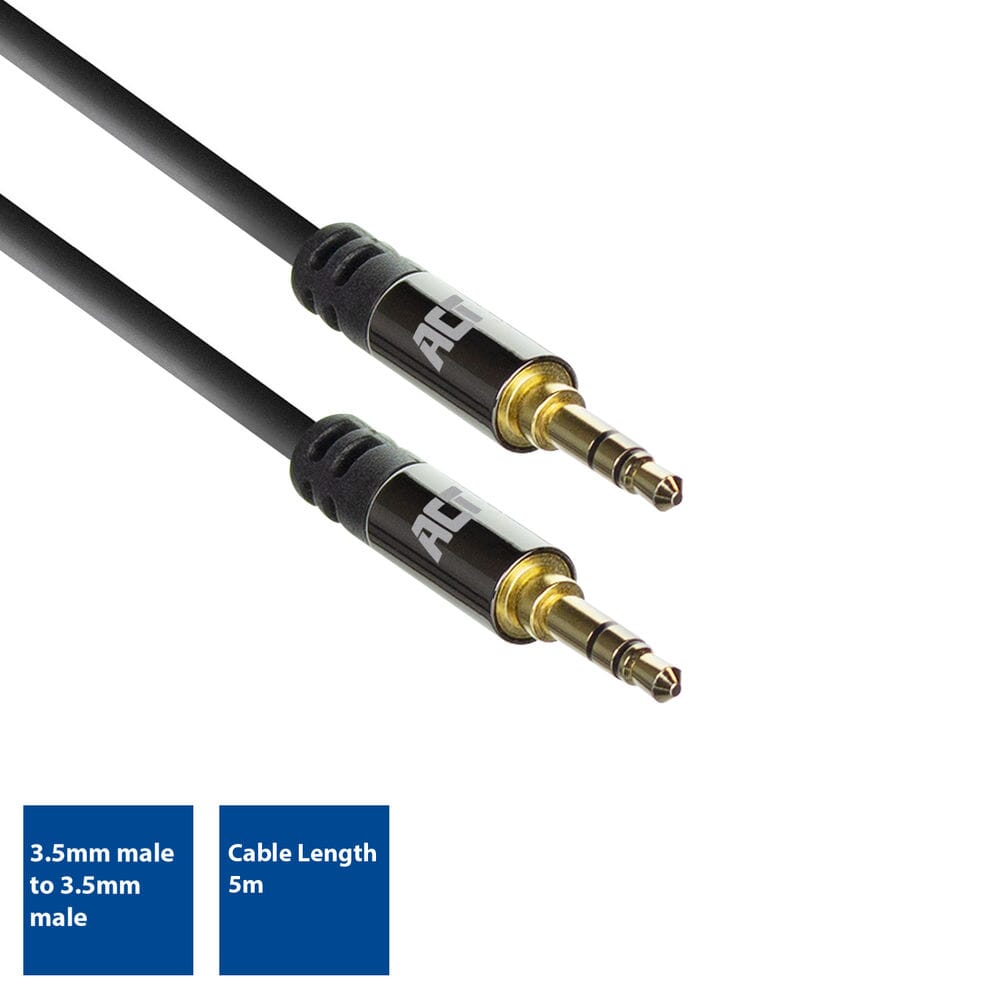 ACT 5 meter HQ stereo audio 3,5 mm jack male - male, Zip Bag