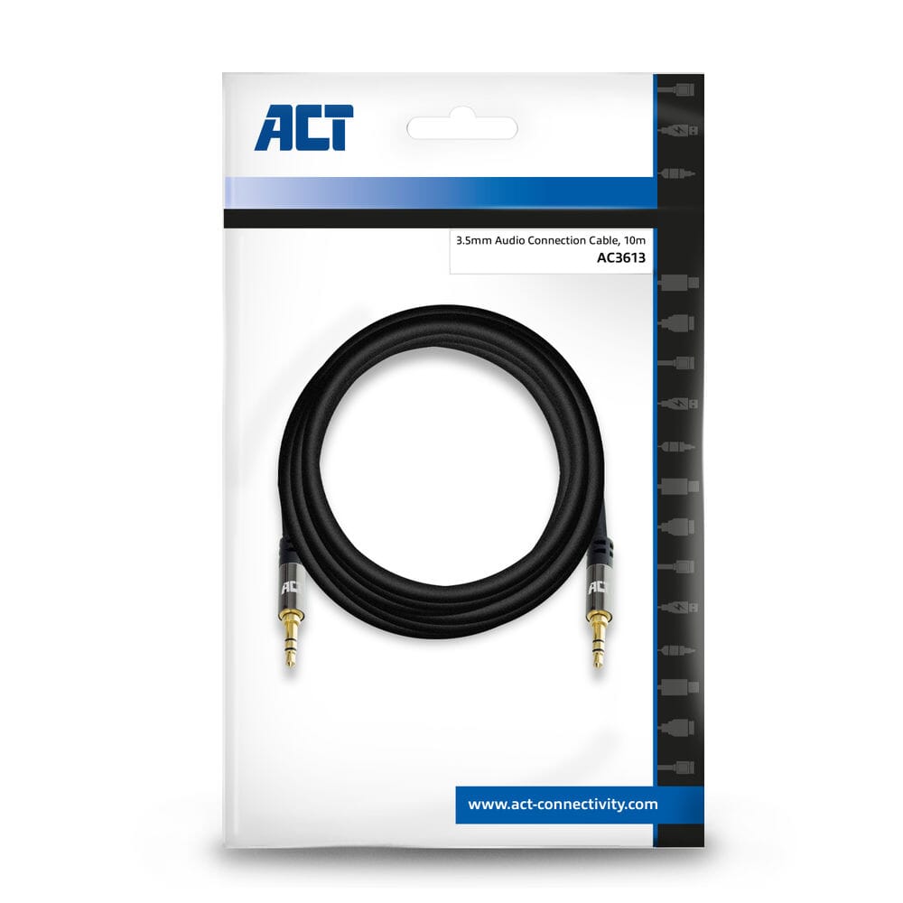 ACT 10 meter HQ audio aansluitkabel 3,5 mm jack male - male