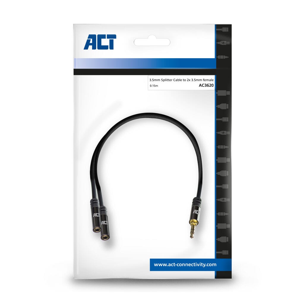 ACT 0,15m HQ audio splitterkabel 3,5 mm jack male 2x female