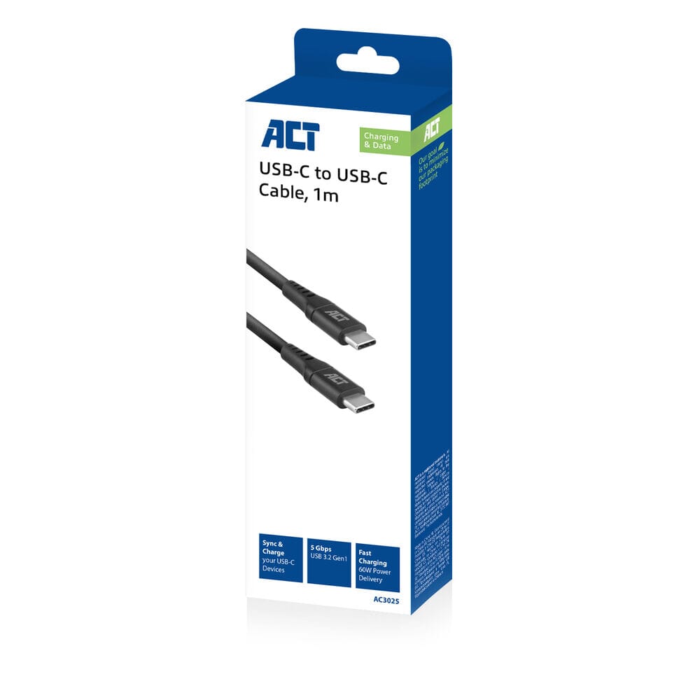 ACT USB 3.2 Gen1 laad- en datakabel C male - C male 1 meter