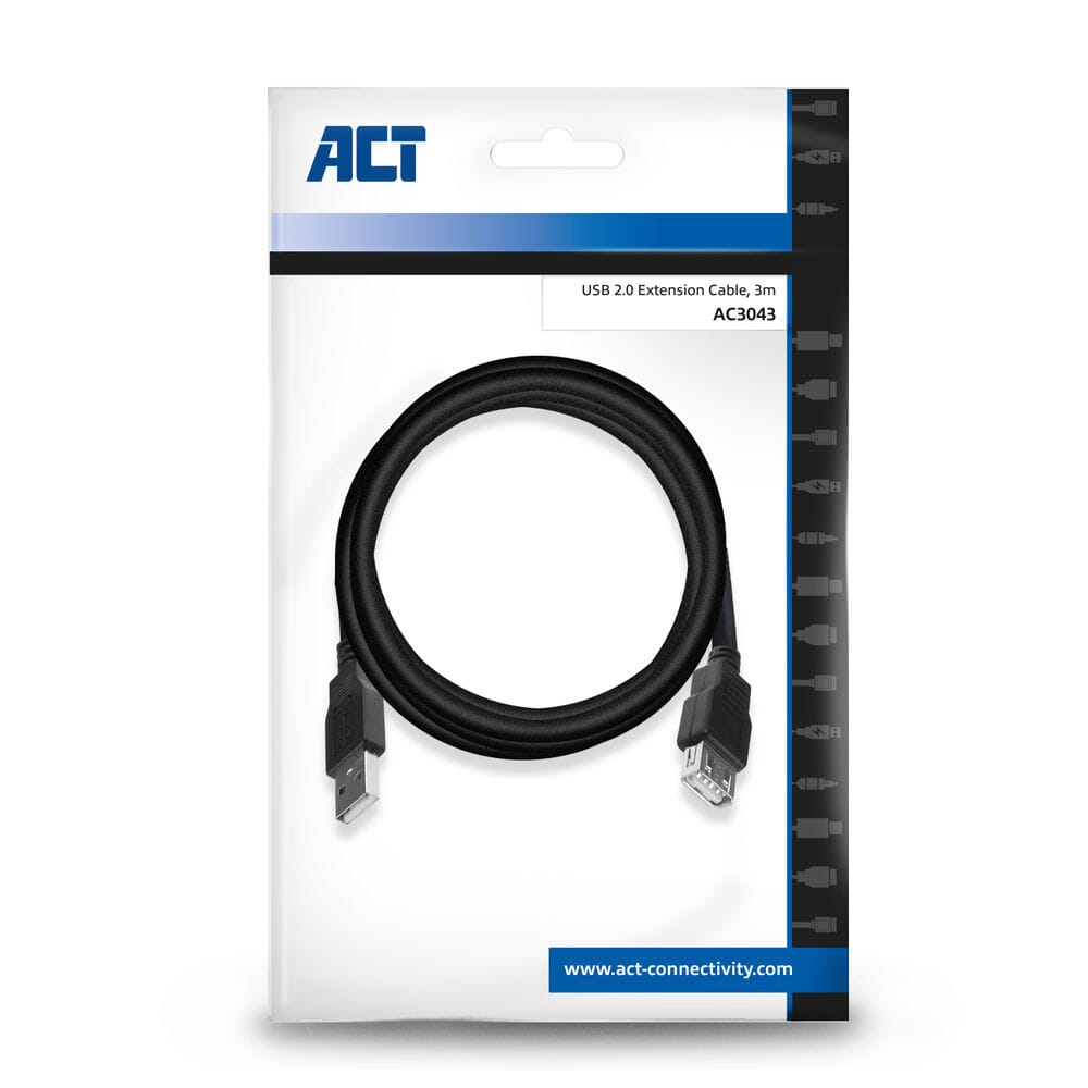 ACT USB 2.0 verlengkabel A male - A female 3 meter