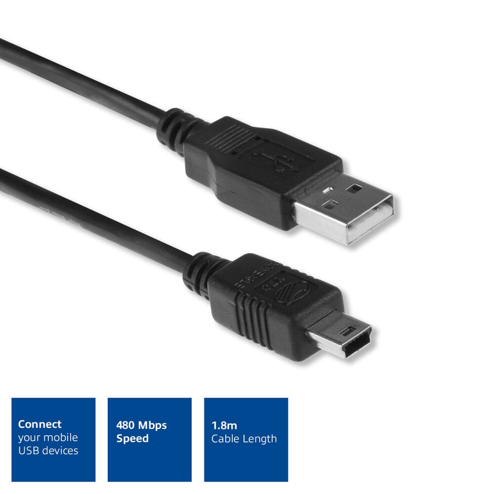 ACT USB 2.0 aansluitkabel A male - B mini male 1,8 meter