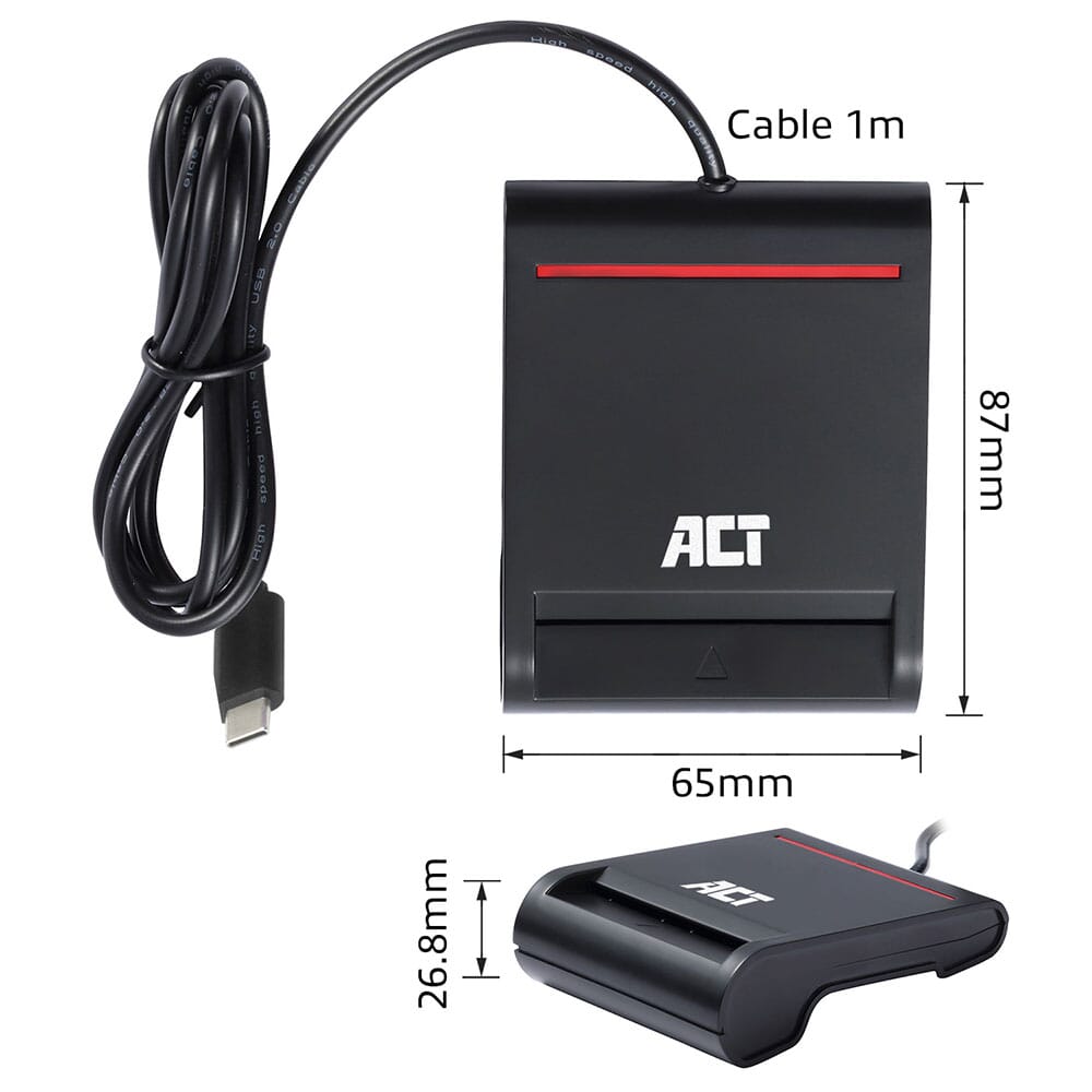 ACT Externe USB-C Smartcard eID Kaartlezer, zwart