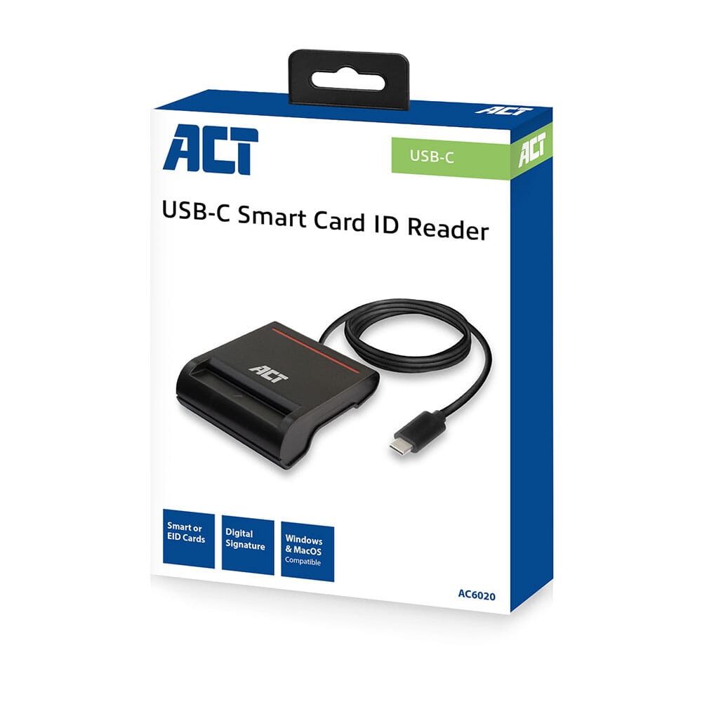 ACT Externe USB-C Smartcard eID Kaartlezer, zwart