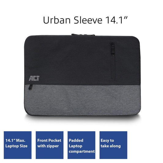 ACT Urban, pochette pour ordinateur portable 14,1 pouces, noir/gris