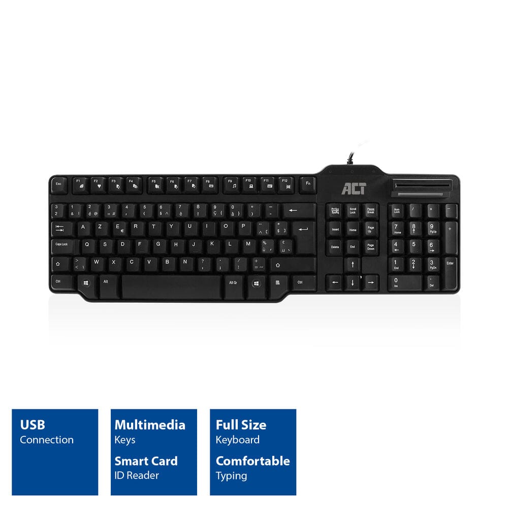 ACT Bekabeld toetsenbord Smartcard lezer (Azerty/BE layout)