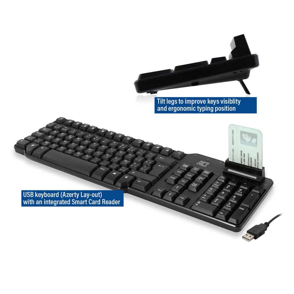 ACT Bekabeld toetsenbord Smartcard lezer (Azerty/BE layout)
