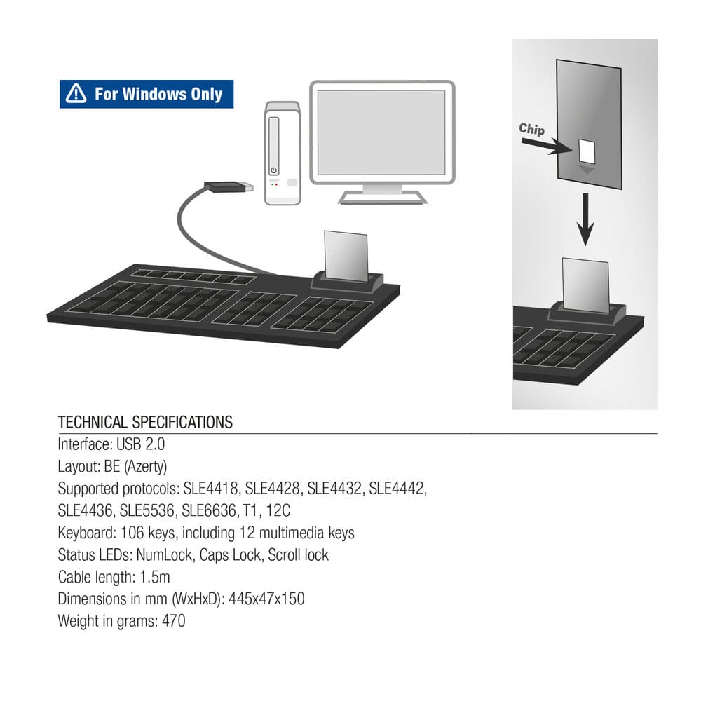ACT Bekabeld toetsenbord Smartcard lezer (Azerty/BE layout)