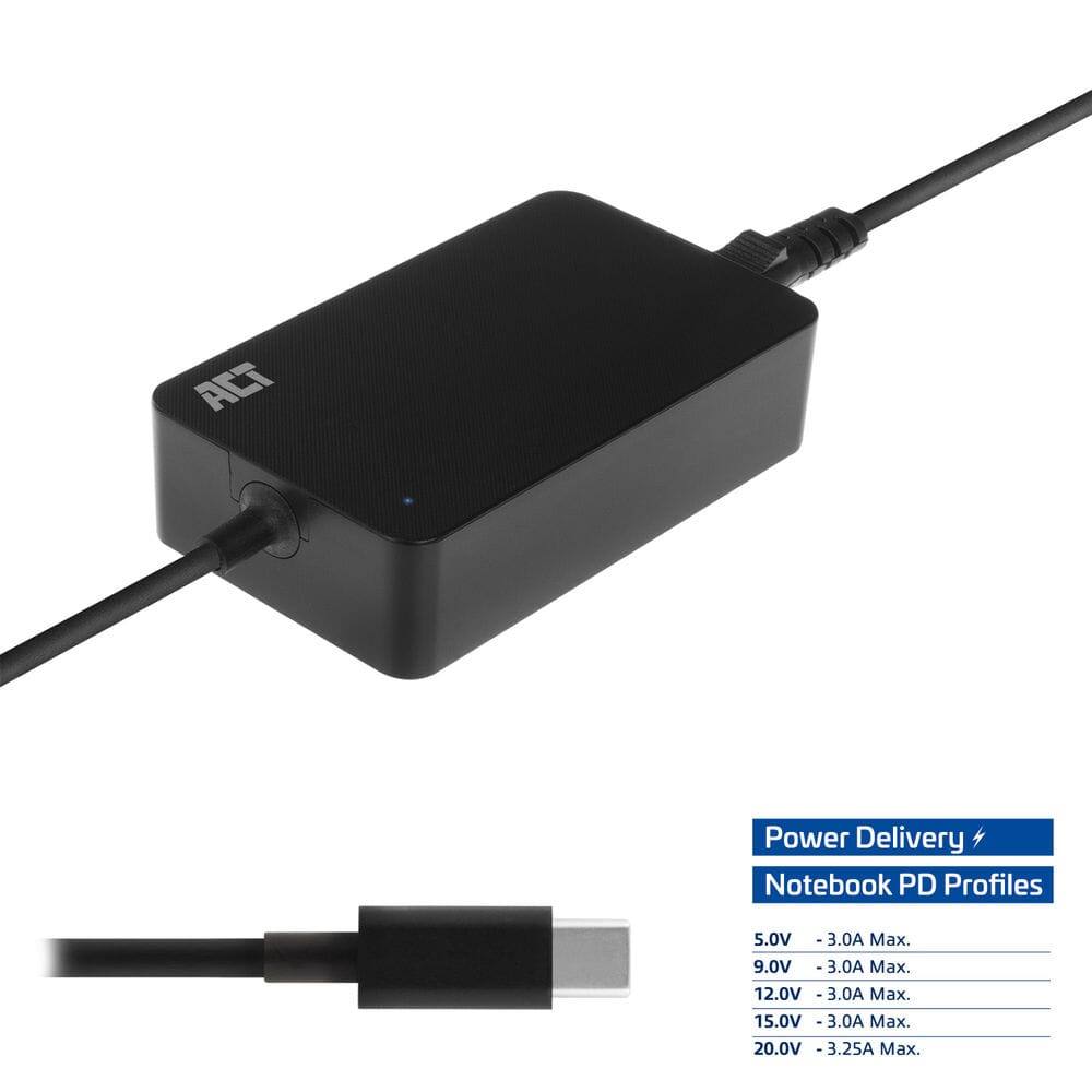 ACT USB-C laptoplader met Power Delivery profielen 65W