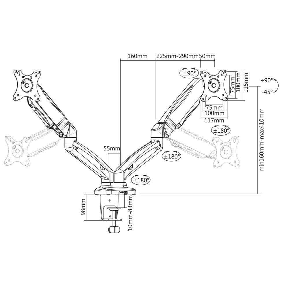 ACT Monitorarm office mit Gasfeder, 2 Bildschirme