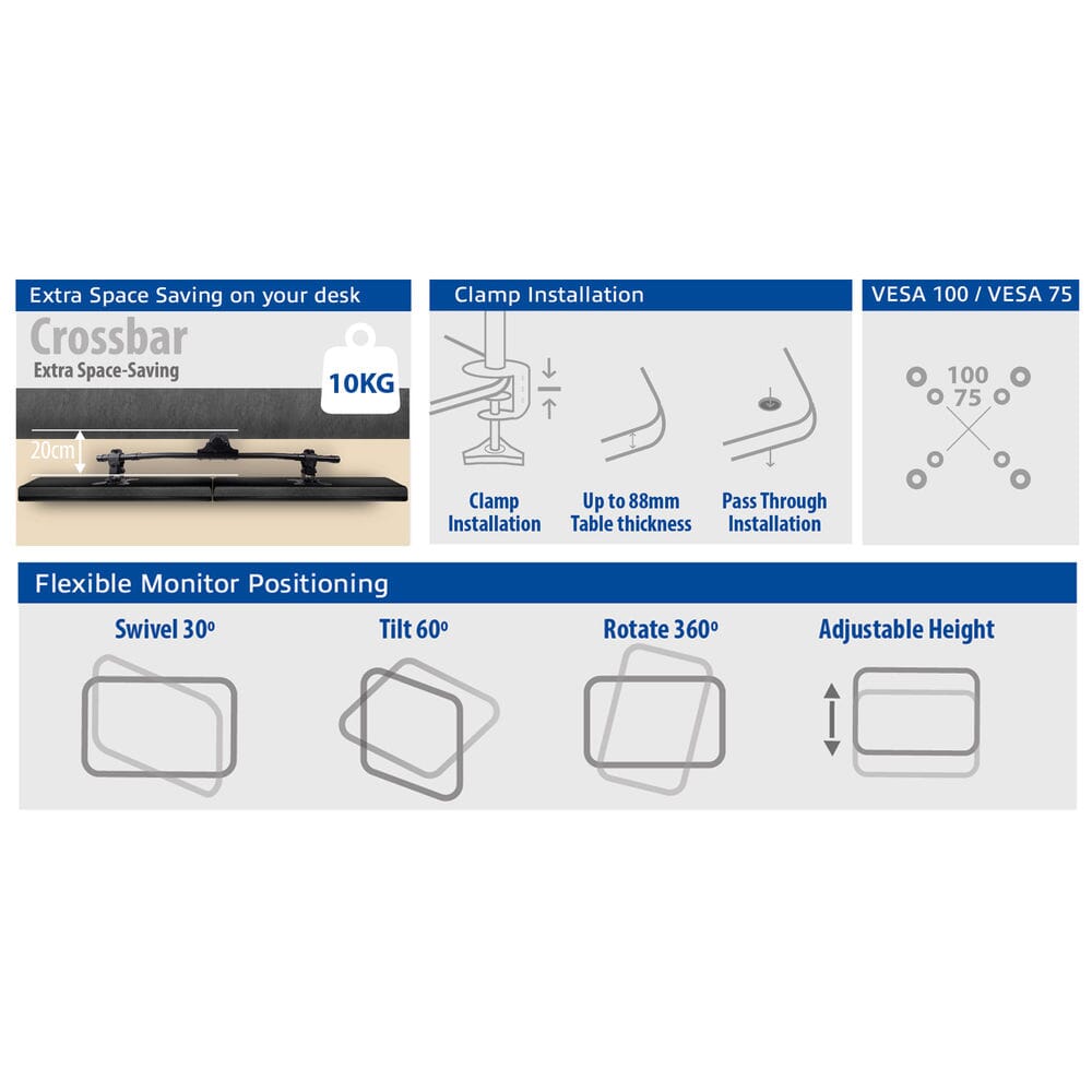 ACT Monitorarm, crossbar, 2 schermen