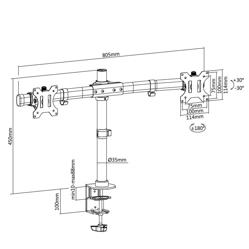 ACT Monitorarm, crossbar, 2 schermen