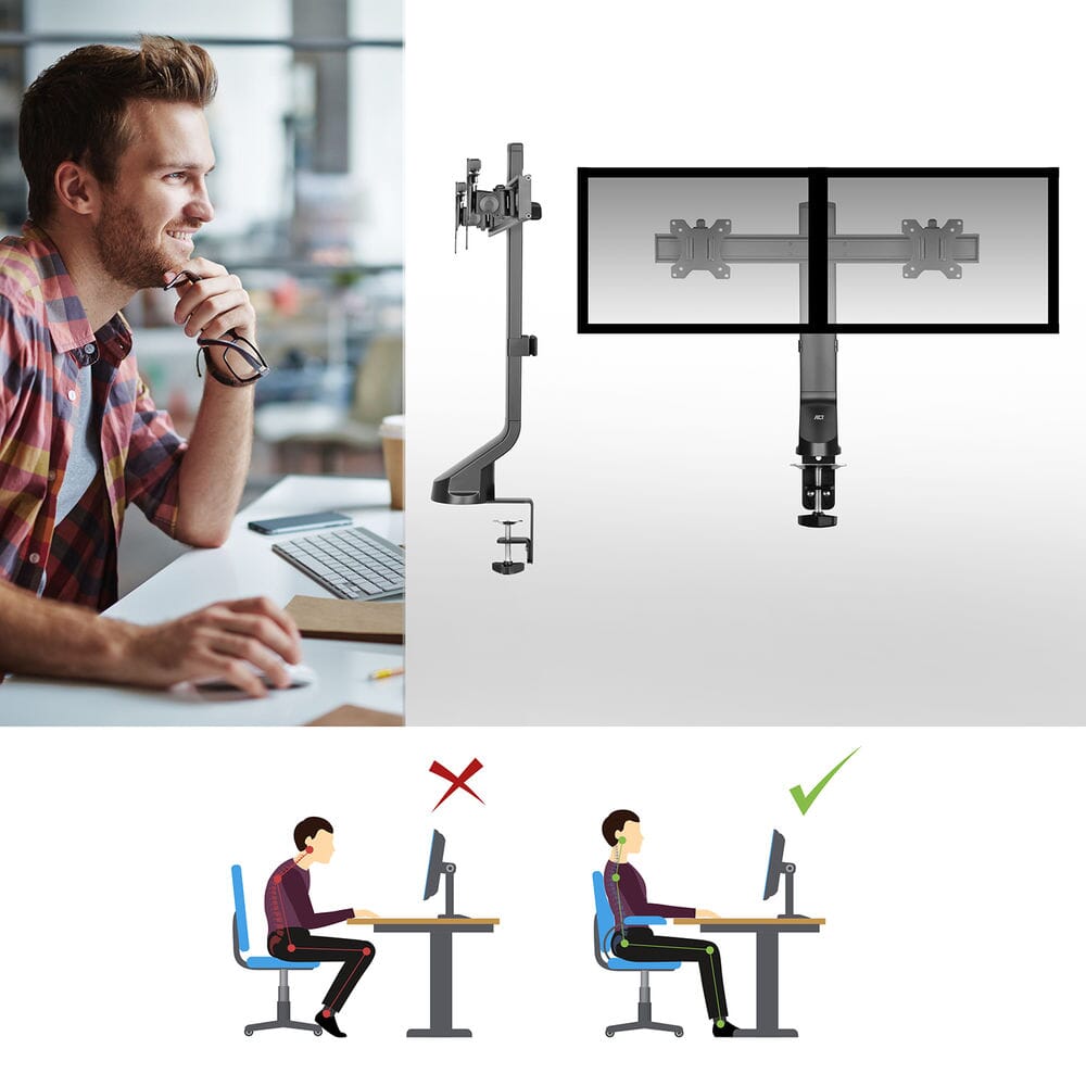 ACT Monitorarm office, crossbar, 2 schermen