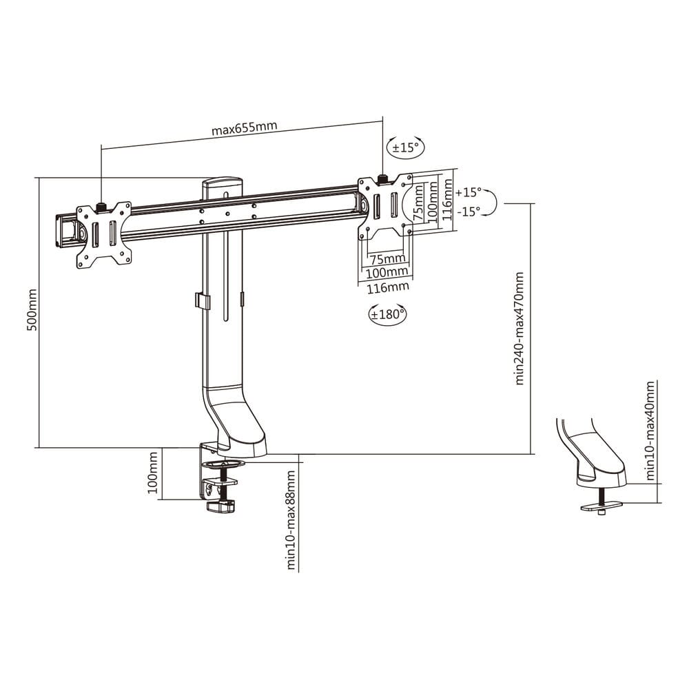 ACT Monitorarm office, crossbar, 2 schermen