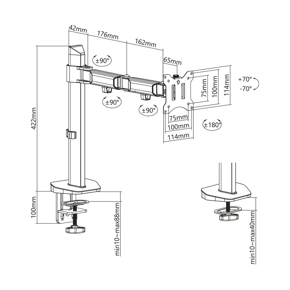 ACT Monitorarm office, 1 scherm, zilver