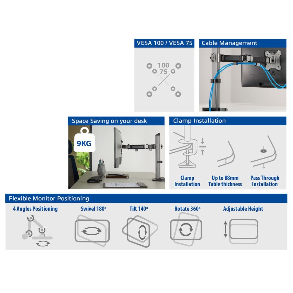 ACT Monitorarm office, 1 scherm, zilver