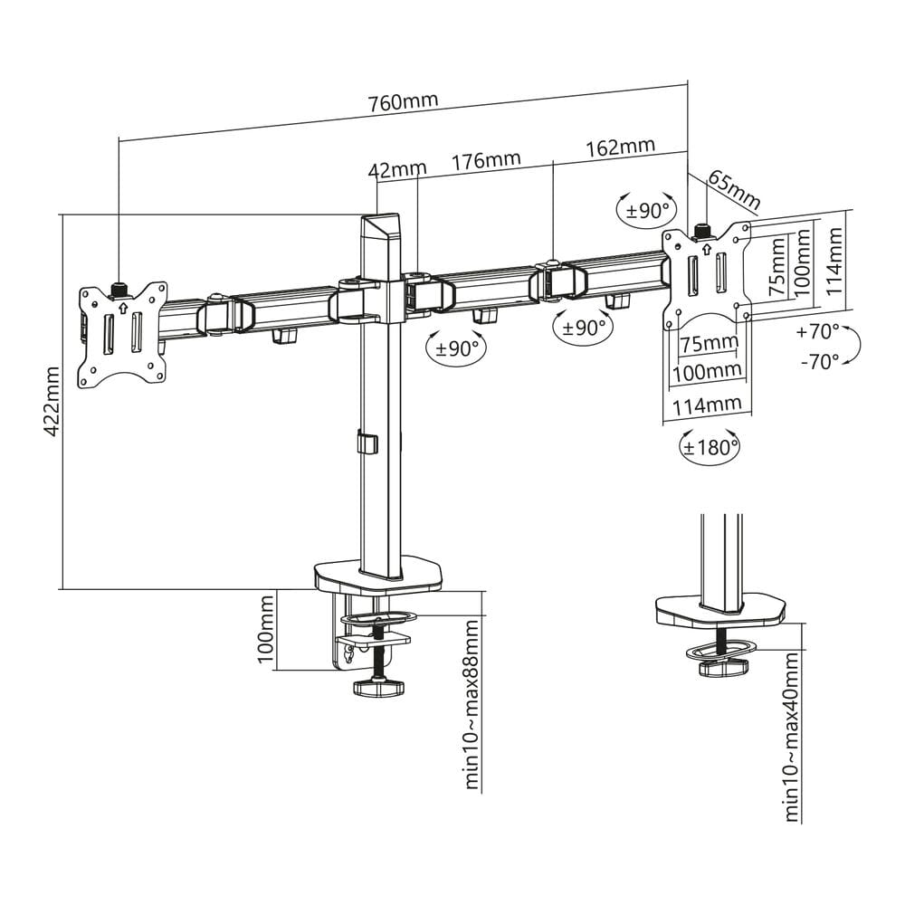ACT Monitorarm office, 2 Bildschirme, Silber