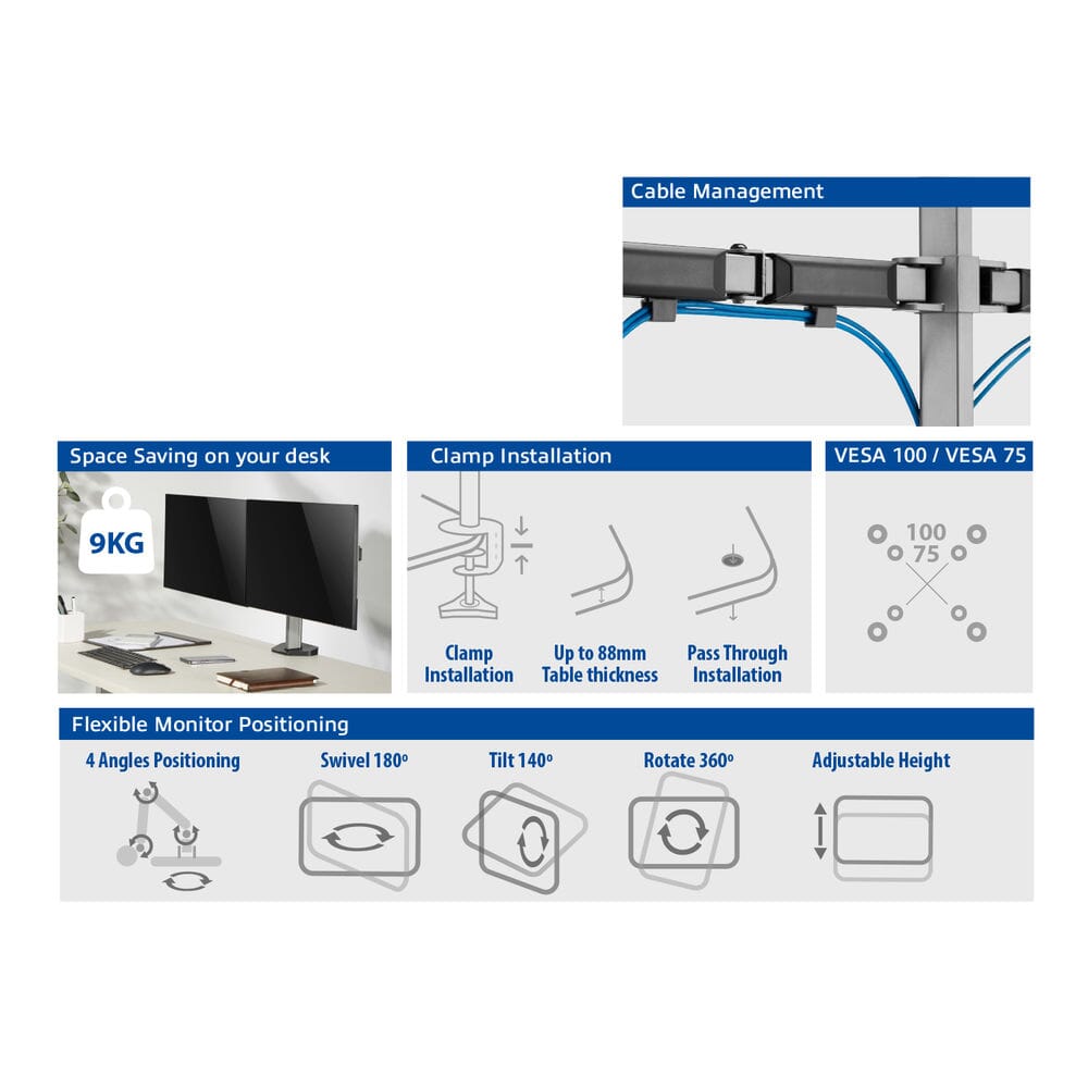 ACT Monitorarm office, 2 Bildschirme, Silber