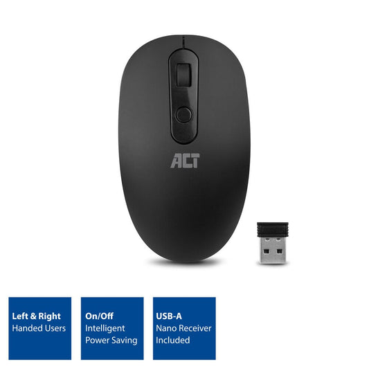 ACT Souris sans fil, récepteur nano USB, 1200 dpi, noir