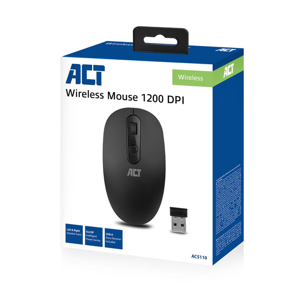 ACT Draadloze muis, USB nano ontvanger, 1200 dpi, zwart
