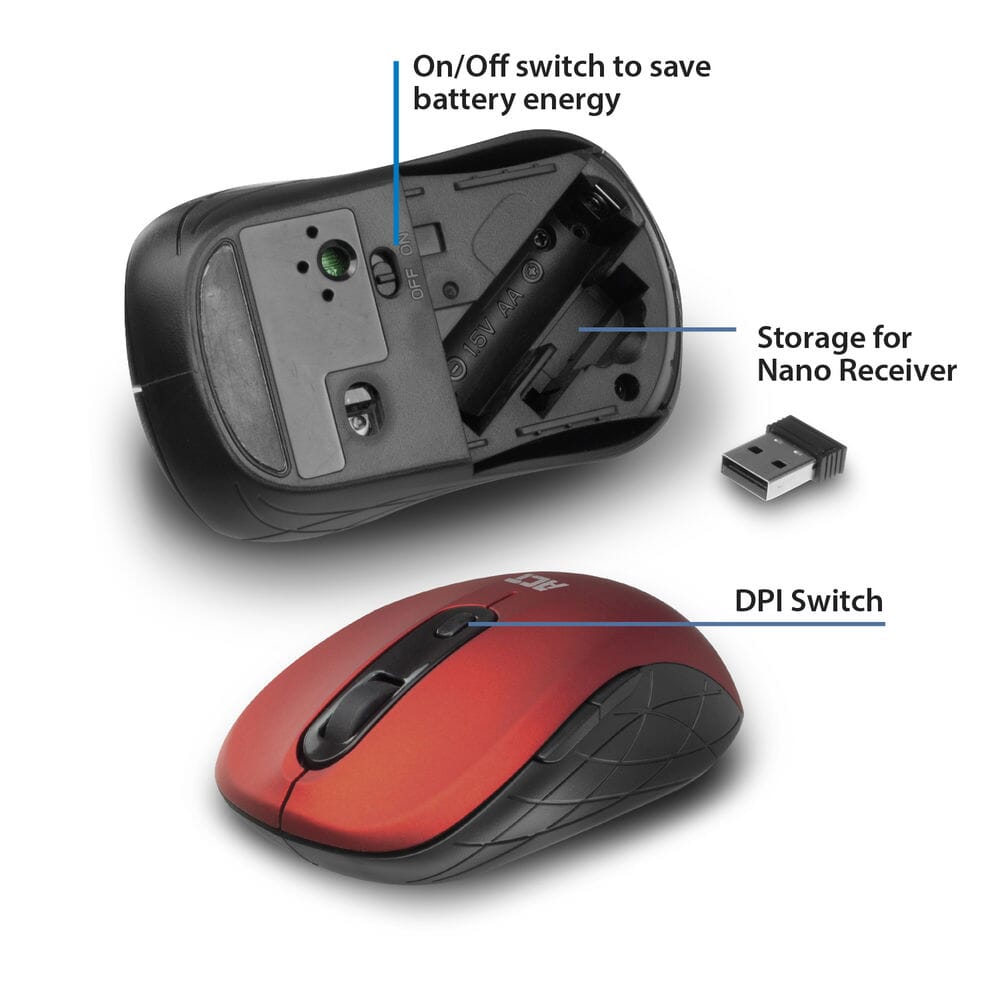 ACT Kabellose Maus, USB-Nano-Empfänger, 1600 dpi, rot