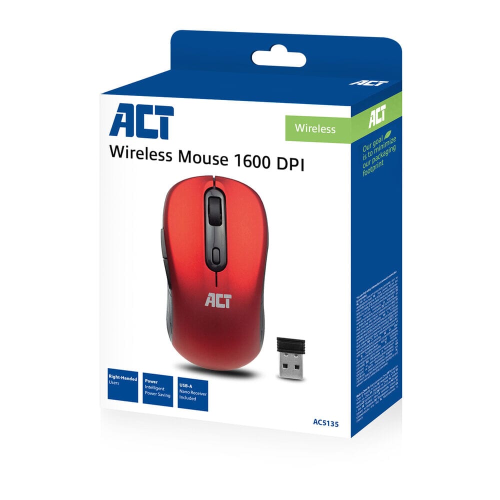ACT Kabellose Maus, USB-Nano-Empfänger, 1600 dpi, rot