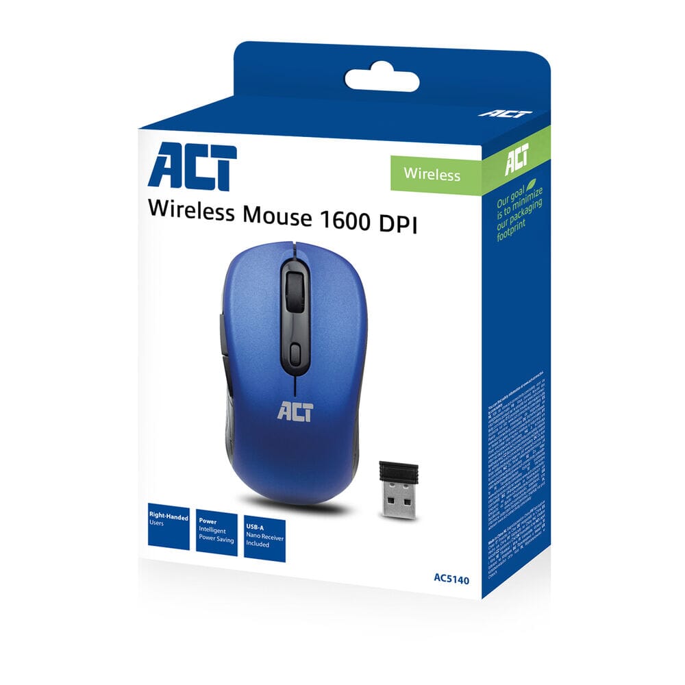 ACT Kabellose Maus, USB-Nano-Empfänger, 1600 dpi, blau