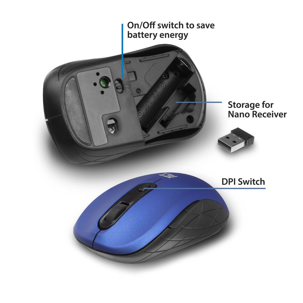ACT Kabellose Maus, USB-Nano-Empfänger, 1600 dpi, blau
