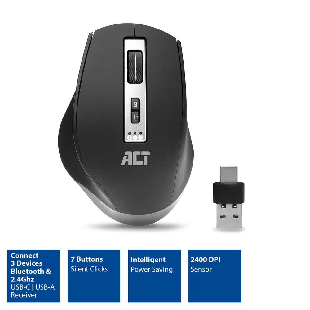 ACT Draadloze Multi-Connect Bluetooth Muis zwart