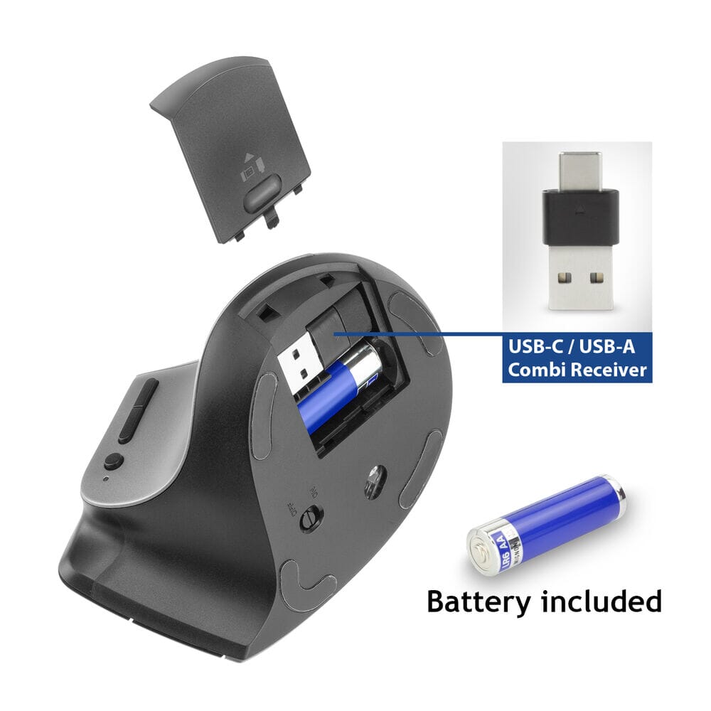 ACT Draadloze Ergonomische Muis met Bluetooth en USB-C/USB-A